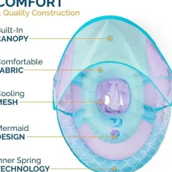 Spin Master - Swimways Sun Canopy Inflável Bebê Flutuador de Primavera para Crianças de 9 a 24 Meses, Sereia Hot