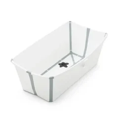 Stokke - Pacote de banho Flexi Banheira dobrável para bebê com suporte para recém-nascido, branco/cinza Hot