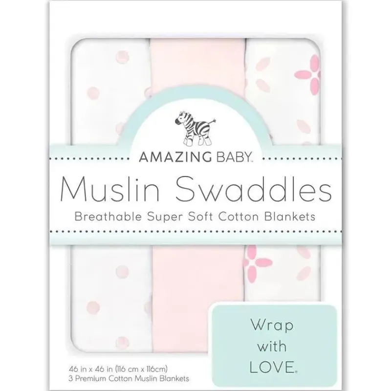 swaddle_designs__cobertor_SKUCQnZlrVk_1.webp Swaddle Designs - Cobertores de musselina 3Pk, Springfield rosa Clearance