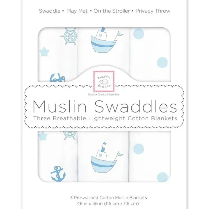 swaddle_designs__pk_manta_SKUADjpguip_0.webp Swaddle Designs - 3Pk mantas de musselina, pequenos navios Outlet