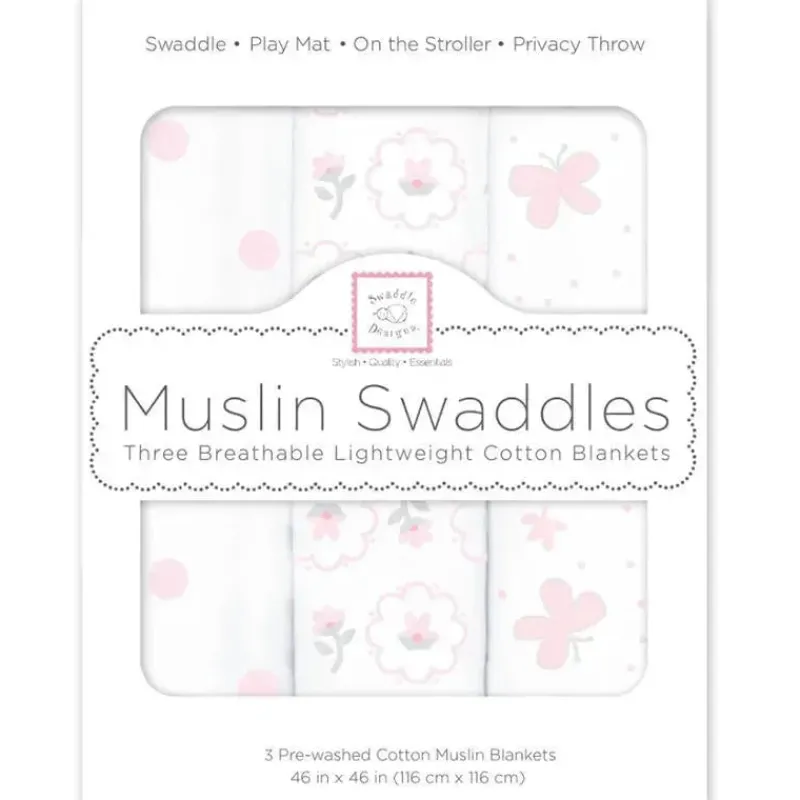 swaddle_designs__pk_manta_SKUrU5OEBdg_0.webp Swaddle Designs - 3Pk mantas de musselina, borboletas e ramalhetes Outlet