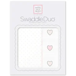 Swaddle Designs - 2Pk Swaddleduo, bolinhas rosa pastel + corações Fashion