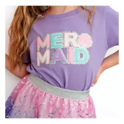 Sweet Wink – Camiseta infantil de manga curta com patch de sereia New