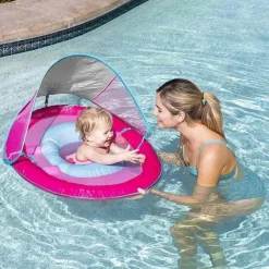 Swimways Baby Spring Float Com Canopy Upf 50 Em Rosa | Flutuador de piscina para bebês Best