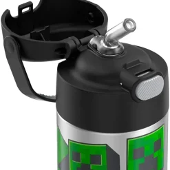 Thermos - Garrafa de canudo de aço inoxidável com isolamento a vácuo de 12 onças, Minecraft Hot