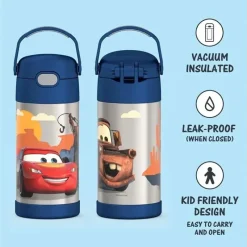 Thermos - Garrafa de canudo de aço inoxidável com isolamento a vácuo de 12 onças, carros New