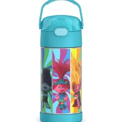 Thermos - Garrafa de palha de aço inoxidável com isolamento a vácuo de 12 onças, Trolls 3 Fashion