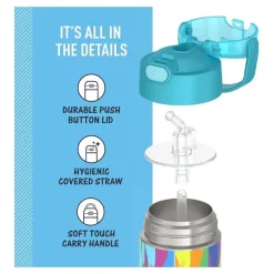 Thermos - Garrafa de palha de aço inoxidável com isolamento a vácuo de 12 onças, Trolls 3 Fashion