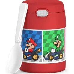 Thermos - Pote de alimentos com isolamento a vácuo de aço inoxidável com colher, 10 oz, Mario Kart Fashion