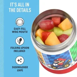 Thermos - Pote de alimentos com isolamento a vácuo de aço inoxidável com colher, 10 oz, Mario Kart Fashion