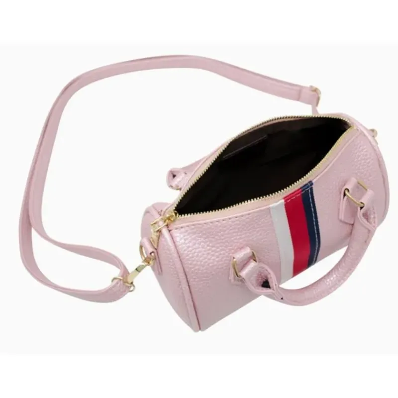 tiny_treats__leather_stri_SKU1mta4djX_2.webp Tiny Treats - Leather Striped Duffle Handbag | White Clearance