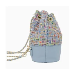 Tiny Treats - Tweed Drawstring Backpack Bag, Blue Hot
