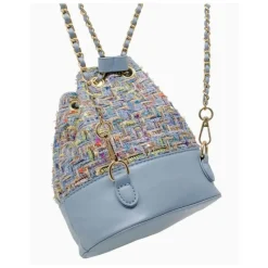 Tiny Treats - Tweed Drawstring Backpack Bag, Blue Hot