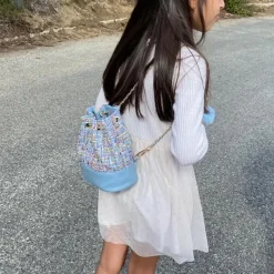Tiny Treats - Tweed Drawstring Backpack Bag, Black Hot