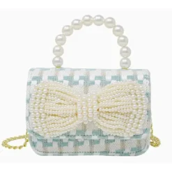 Tiny Treats - Tweed Pearl Handle Bow Purse, Blue New