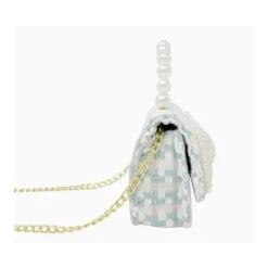 Tiny Treats - Tweed Pearl Handle Bow Purse, Blue New