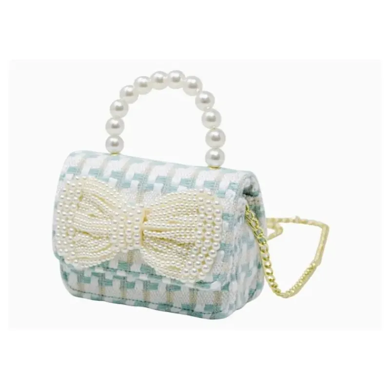 tiny_treats__tweed_pearl__SKUkTfaeJqN_2.webp Tiny Treats - Tweed Pearl Handle Bow Purse, Blue New