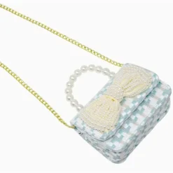 Tiny Treats - Tweed Pearl Handle Bow Purse, Blue New