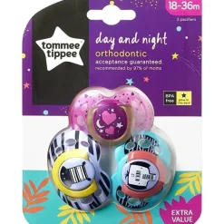 Tommee Tippee - 3Pk Mais Perto da Natureza Chupeta Dia e Noite Brilhante no Escuro 18-36M - As Cores Podem Variar Hot