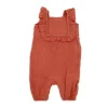 Rose Textiles Têxteis Rosa - 2 unidades de macacão e chapéu de musselina para bebê menina, terracota Hot