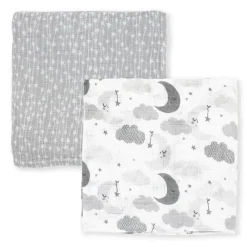 Rose Textiles Têxteis Rosa - 2 unidades de cobertores de musselina para bebês, cinza estrela/onda Hot