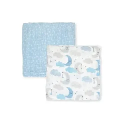 Rose Textiles Têxteis Rosa - 2 unidades de cobertores de musselina para bebês meninos, azul estrela/onda Hot