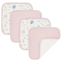 Living Textiles Têxteis Vivos - Panos de Lavar de Musselina Orgânica 4Pk, Botânicos/Blush New