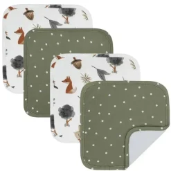 Living Textiles Têxteis Vivos - 4Pk Panos BabyWash, Retiro Florestal/Olive Dots Best