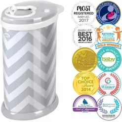 Ubbi - Balde de fraldas com trava de odor em aço, Chevron cinza New