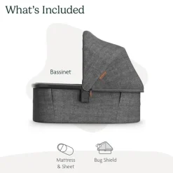 Uppababy - Bassinet V3, Compatible with Vista, Cruz, Ridge, Minu Strollers, Greyson (Charcoal Mélange/Carbon Frame) New