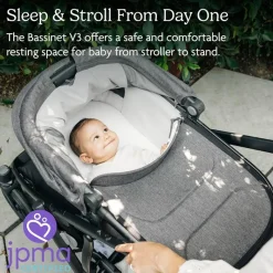 Uppababy - Bassinet V3, Compatible with Vista, Cruz, Ridge, Minu Strollers, Greyson (Charcoal Mélange/Carbon Frame) New