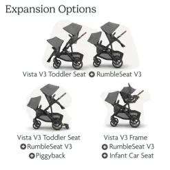 Uppababy - Rumbleseat V3 Second Lower Seat, Greyson (Charcoal Mélange/Carbon Frame/Saddle Leather) New