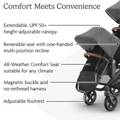 Uppababy - Rumbleseat V3 Second Lower Seat, Greyson (Charcoal Mélange/Carbon Frame/Saddle Leather) New