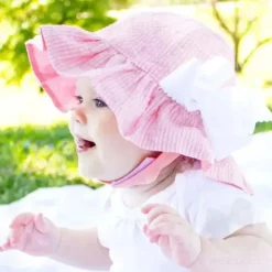 Wee Ones – Chapéu de sol Seersucker com aba reversível e babados para meninas, listras rosa Best
