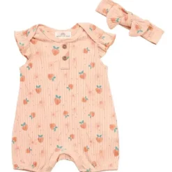 Bon Bébé Willow + Whimsy – 2Pk Macacão Pêssego para Bebê Menina com Tiara Clearance