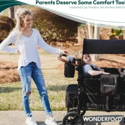 WonderFold Wagon Stroller Wonderfold - Console dos pais com 4 porta-copos isolados, preto Outlet