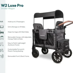 WonderFold Wagon Stroller Wonderfold - W2 Luxe Pro Double Stroller For 2 kids, Charcoal Gray Online