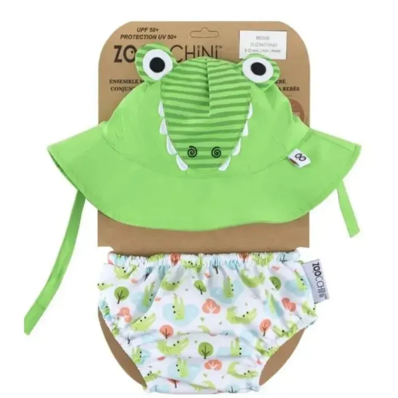 zoocchini__conjunto_de_fr_SKUJgIbIHY5_1.webp Zoocchini - Conjunto de fraldas de banho e chapéu de sol, Aidan, o jacaré Hot