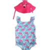 Zoocchini - Conjunto de maiô e chapéu de sol com babados para bebê 2Pk, Flamingo Fashion