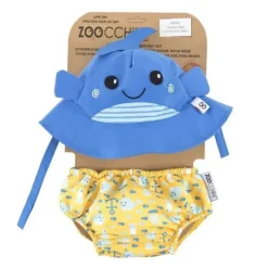Zoocchini Zoochini - conjunto de fraldas de banho e chapéu de sol para bebês Willy a baleia New
